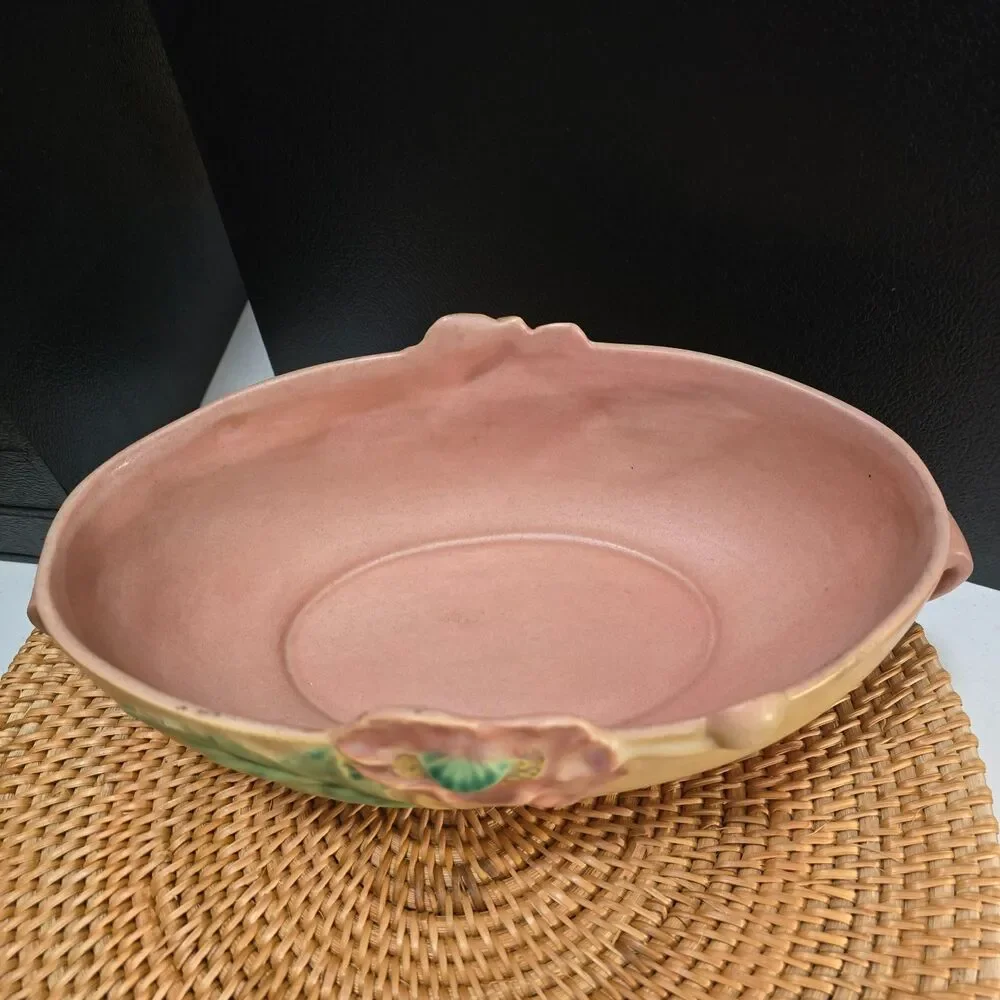 Vintage Roseville Poppy Center Console Bowl Blush Pink & Yellow 1930s